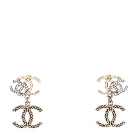 chanel crystal pearl double cc drop earrings gold silver|Chanel earrings therealreal.